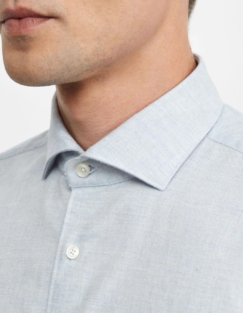 Xacus Camicia Collo francese Tinta Unita Twill Celeste chiaro Nuova