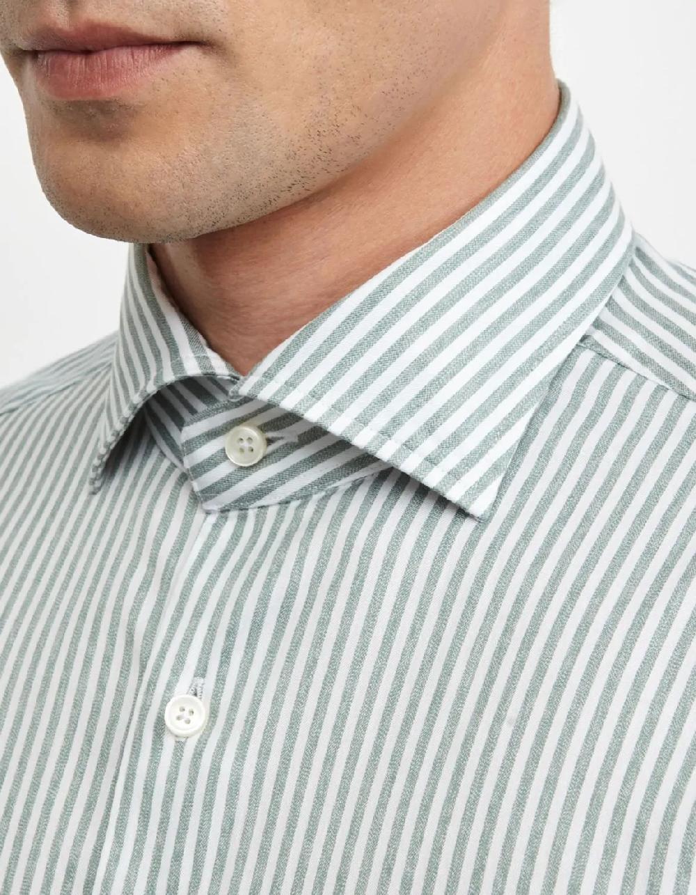 Xacus Camicia Collo francese Righe Twill Verde salvia Qualità