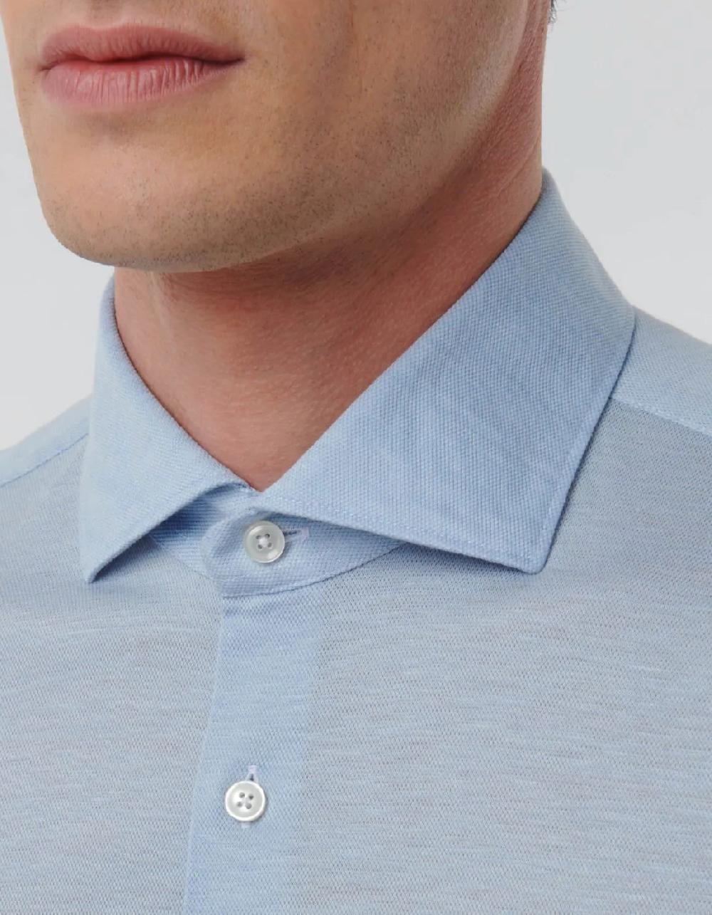 Xacus Camicia Collo francese Tinta Unita Piquet Celeste Promozione