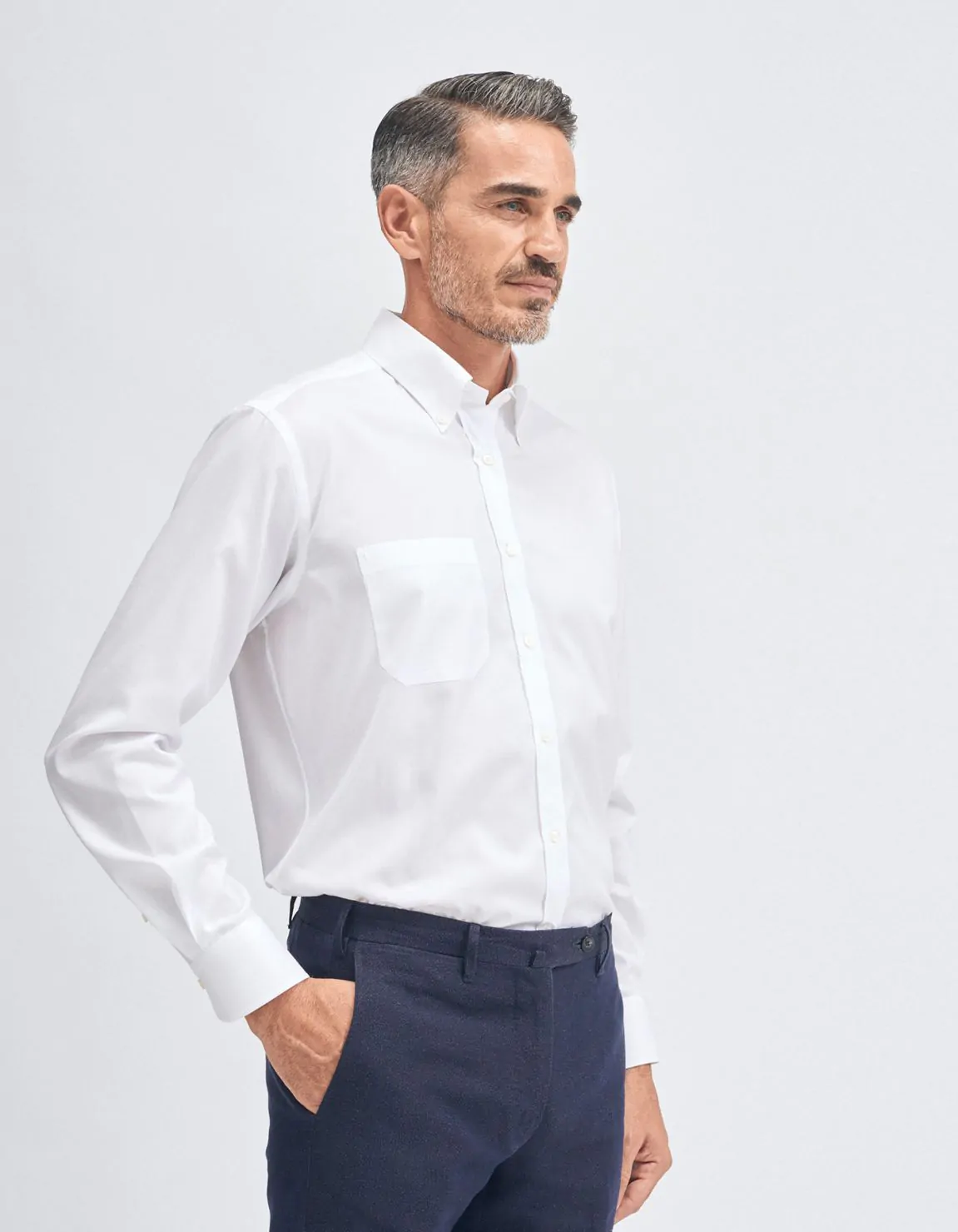 Xacus Camicia Collo button down Tinta Unita Pin point Bianco Offerte
