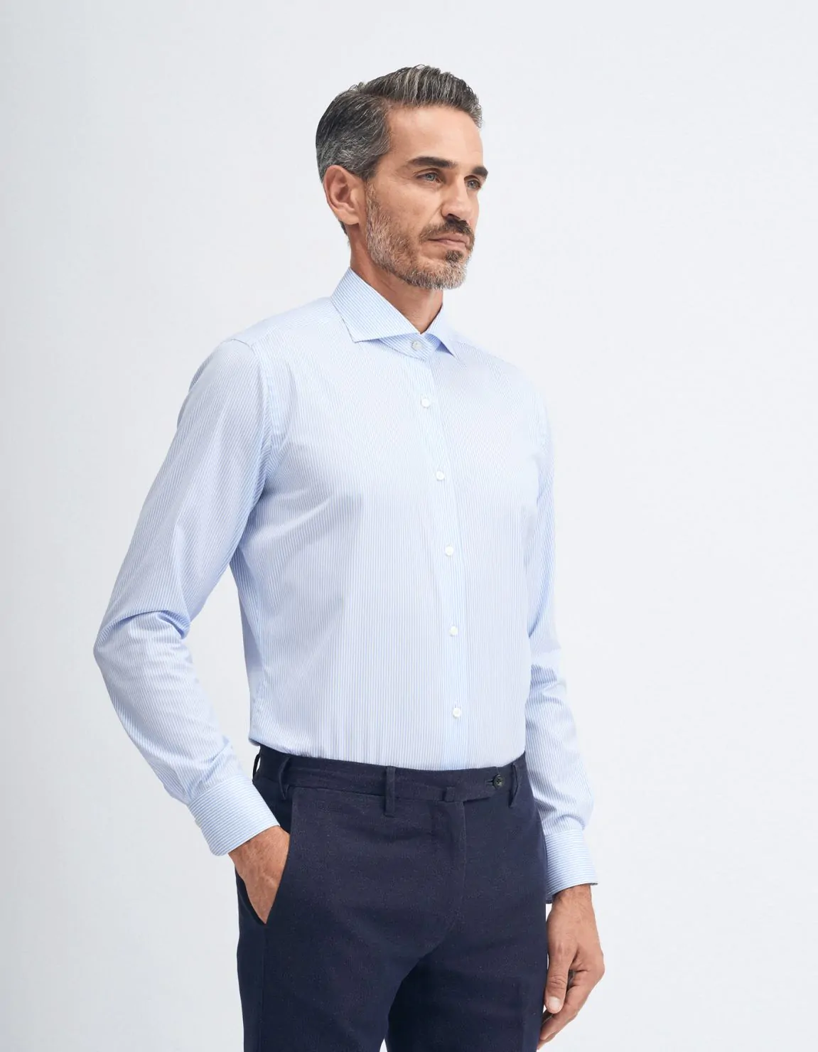Xacus Camicia Collo francese Tinta Unita Twill Celeste Saldi Di Fabbrica
