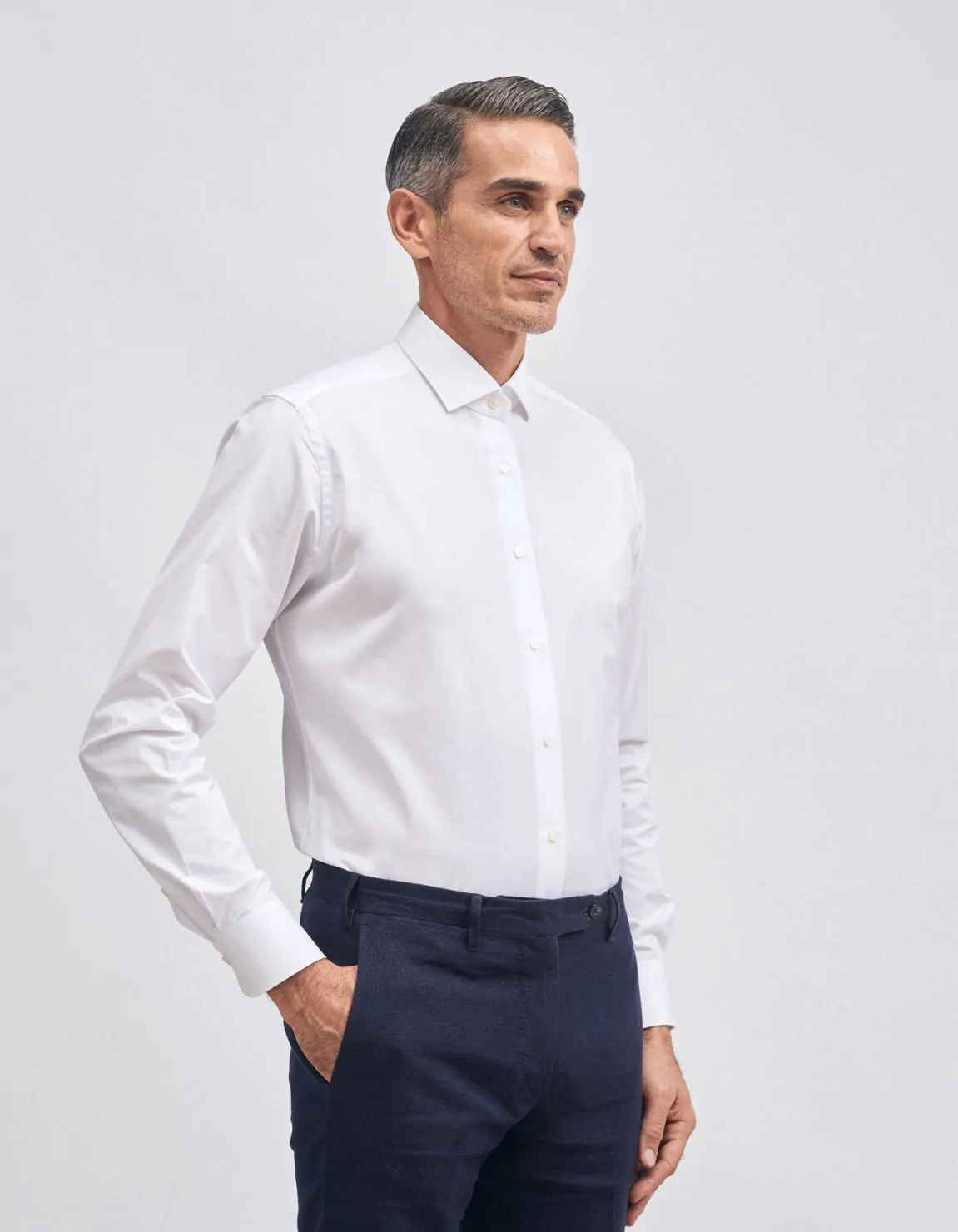 Xacus Camicia Collo francese piccolo Tinta Unita Twill Bianco I Più Venduti