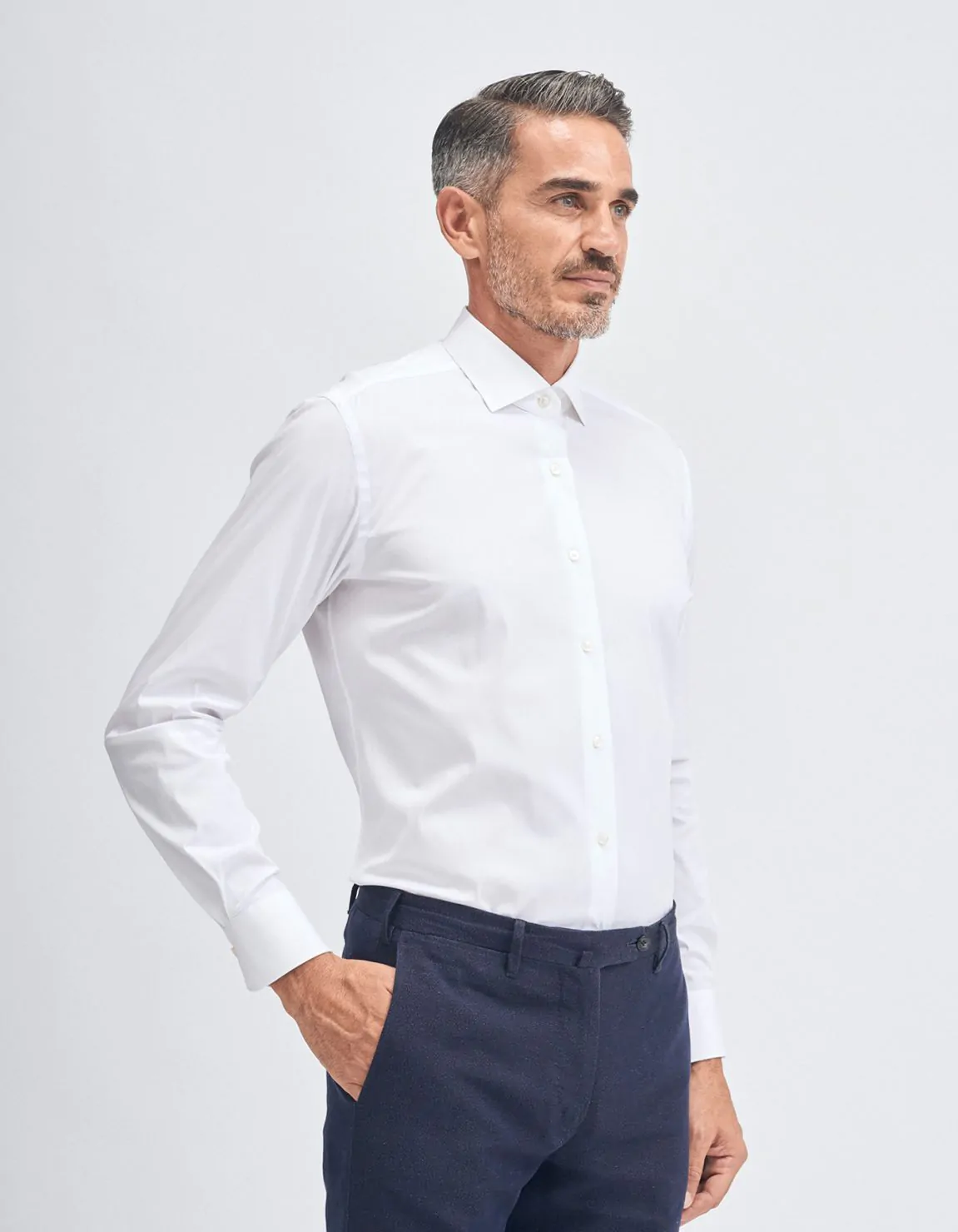 Xacus Camicia Collo francese piccolo Tinta Unita Tela Bianco Nuova