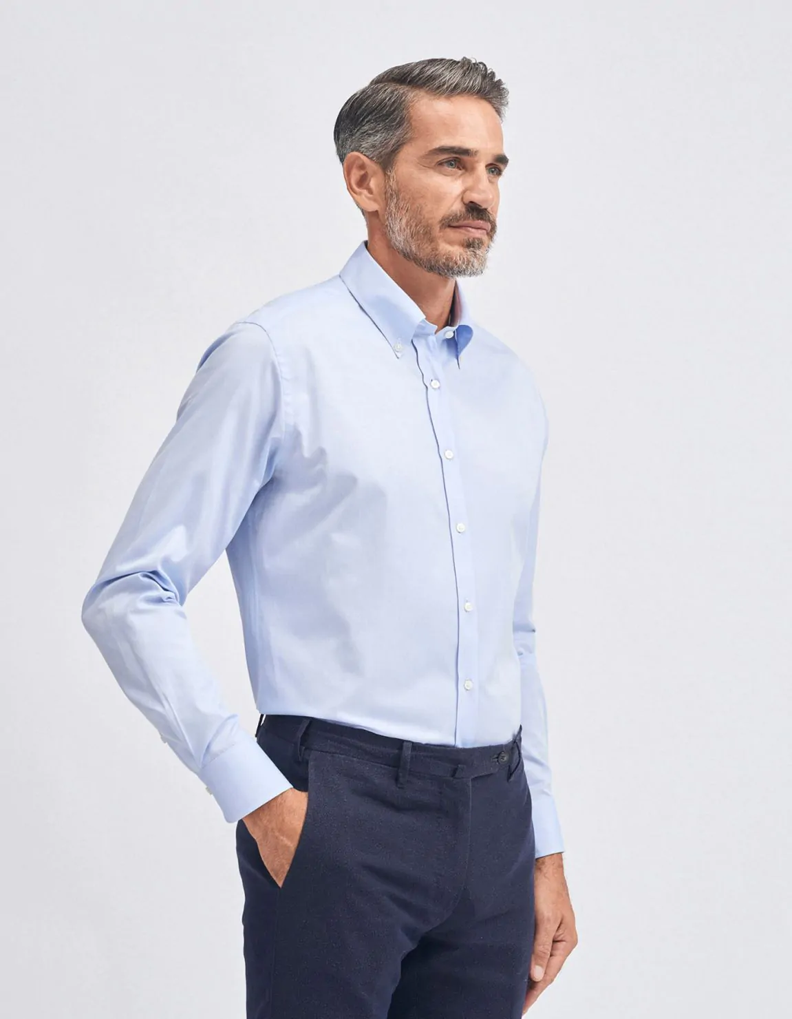 Xacus Camicia Collo button down Tinta Unita Pin point Celeste Moda