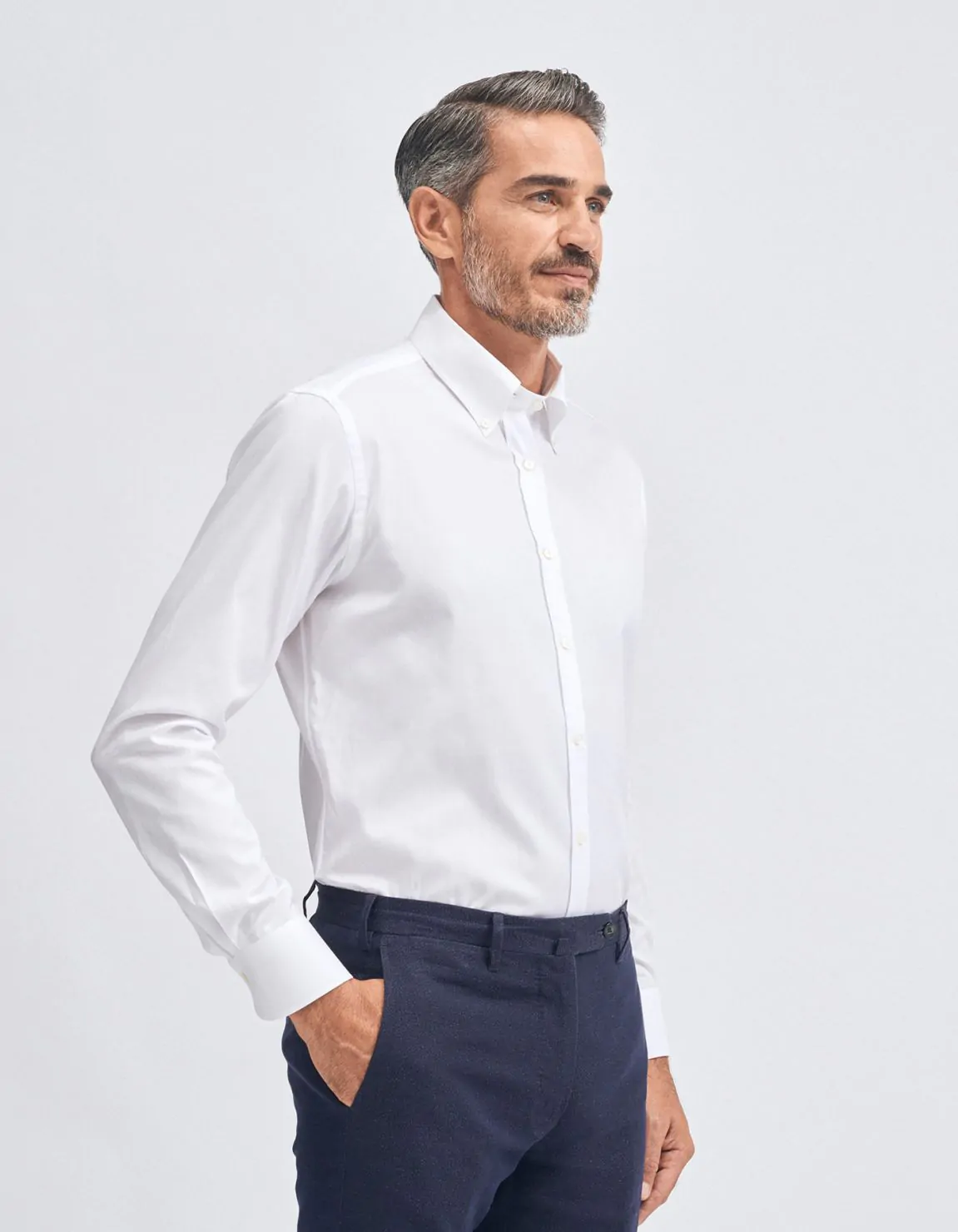 Xacus Camicia Collo button down Tinta Unita Pin point Bianco Sconto