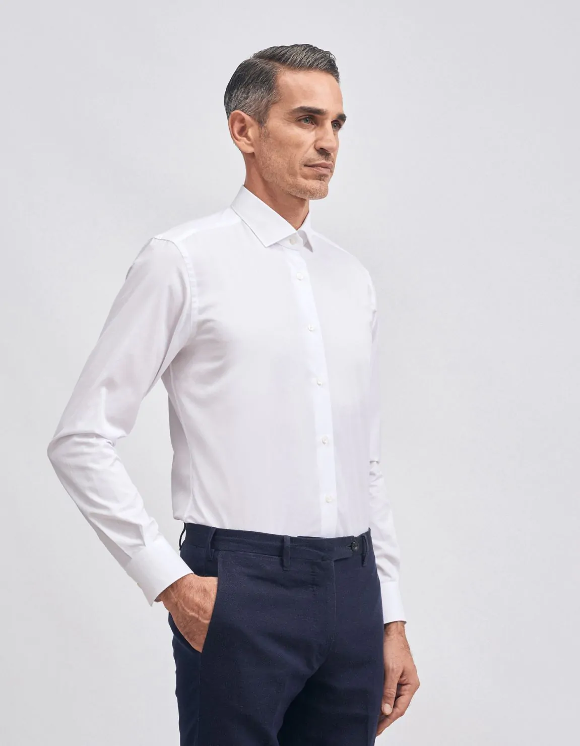 Xacus Camicia Collo francese piccolo Tinta Unita Twill Bianco Online
