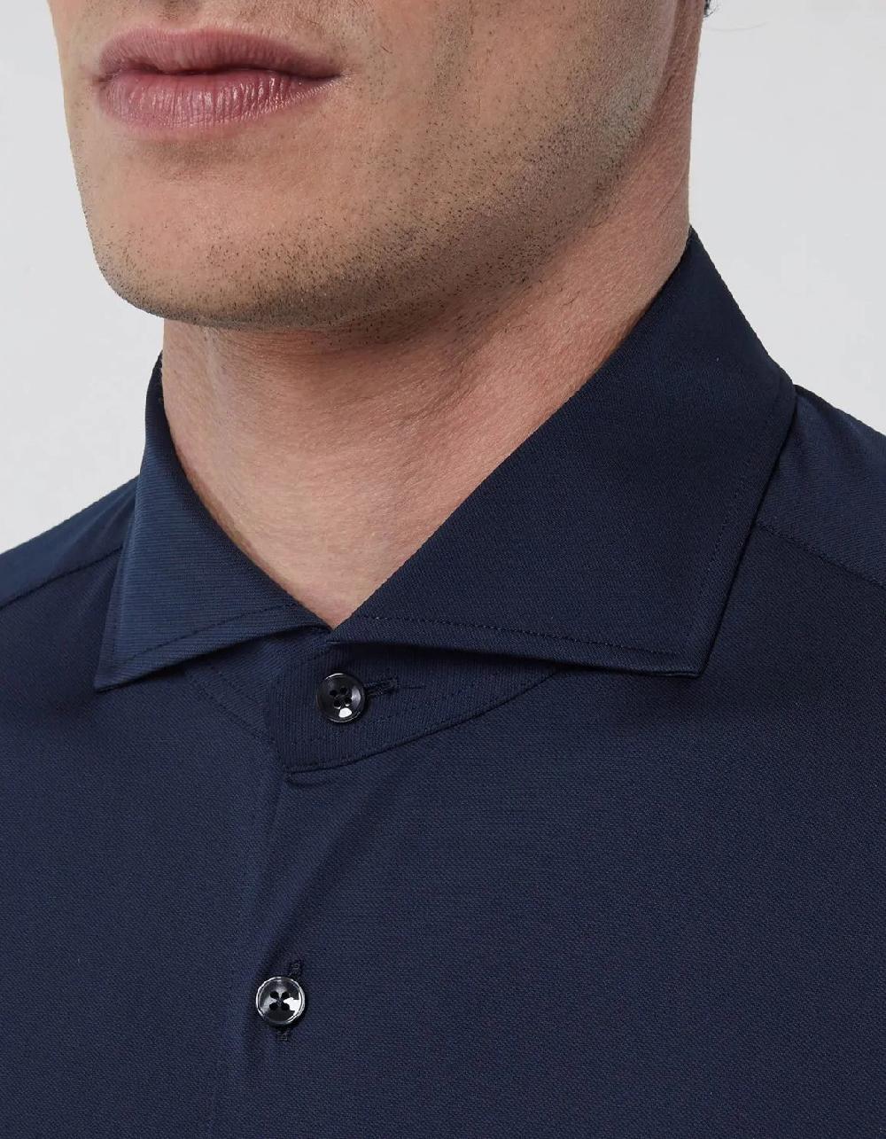 Xacus Camicia Collo francese Tinta Unita Oxford Blu navy Outlet