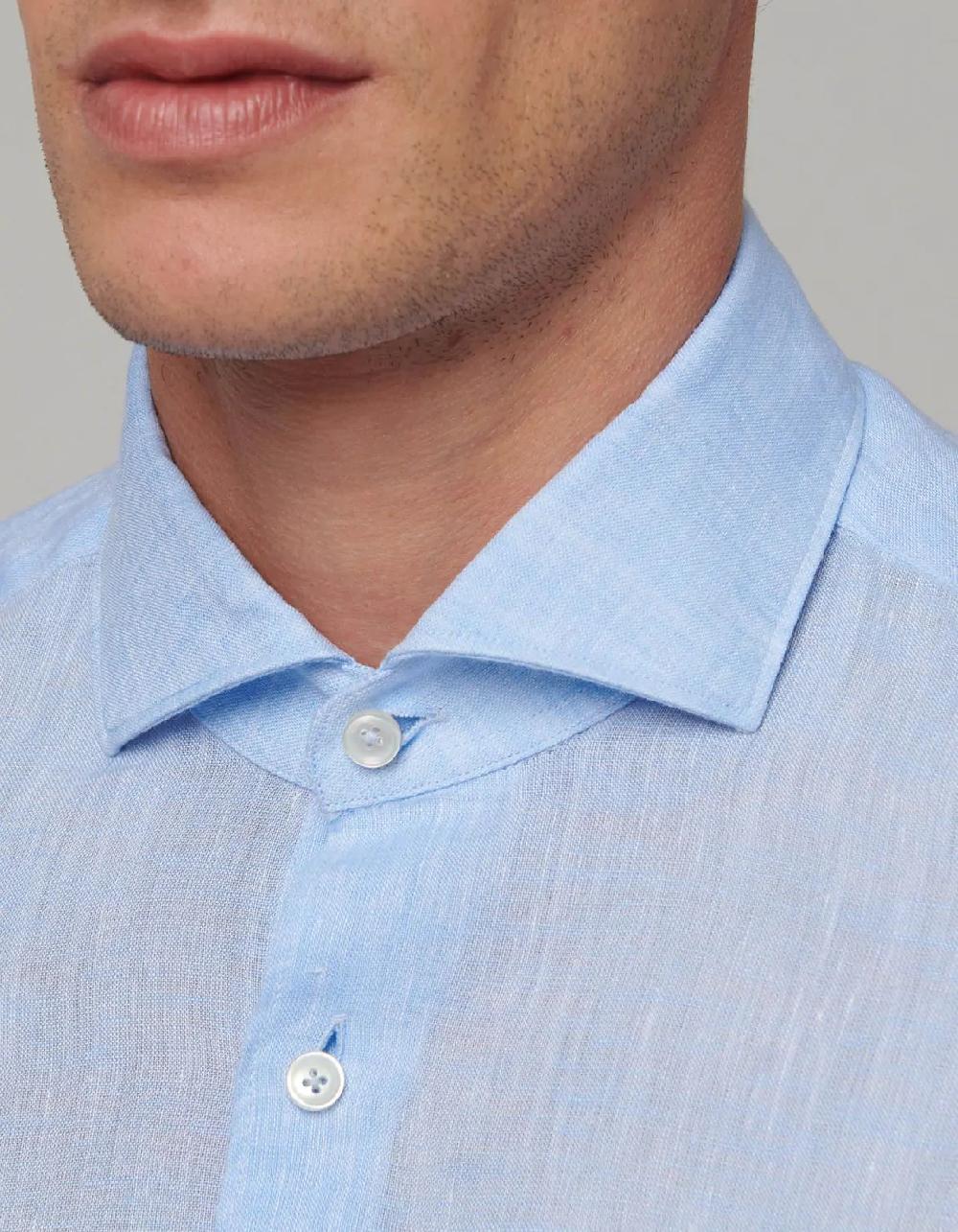 Xacus Camicia Collo francese Tinta Unita Lino Celeste chiaro In Vendita
