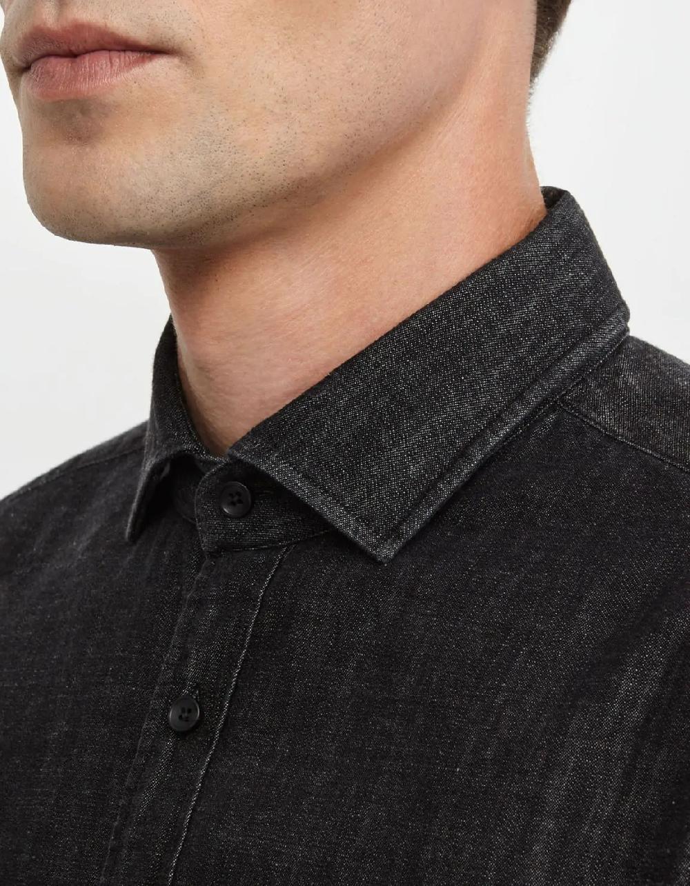 Xacus Camicia Collo francese Tinta Unita Indaco Nero Saldi