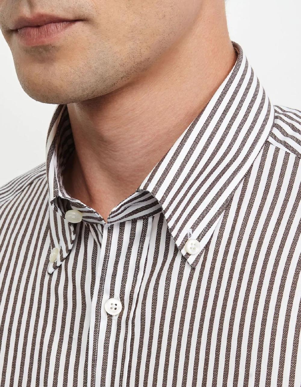 Xacus Camicia Collo button down Righe Armaturato Marrone Vendita Economica
