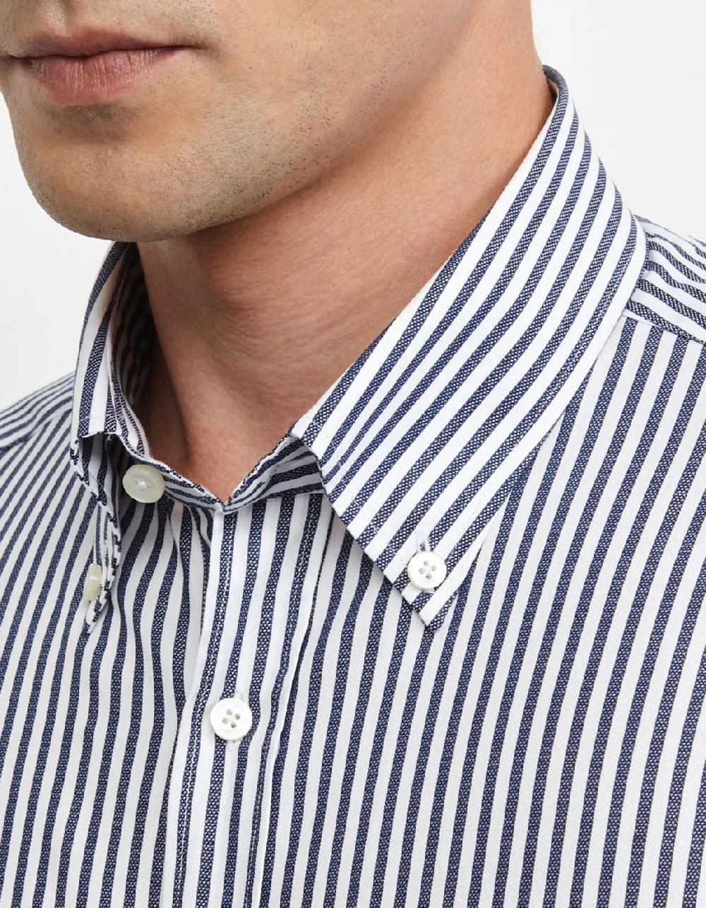 Xacus Camicia Collo button down Righe Armaturato Blu scuro In Linea
