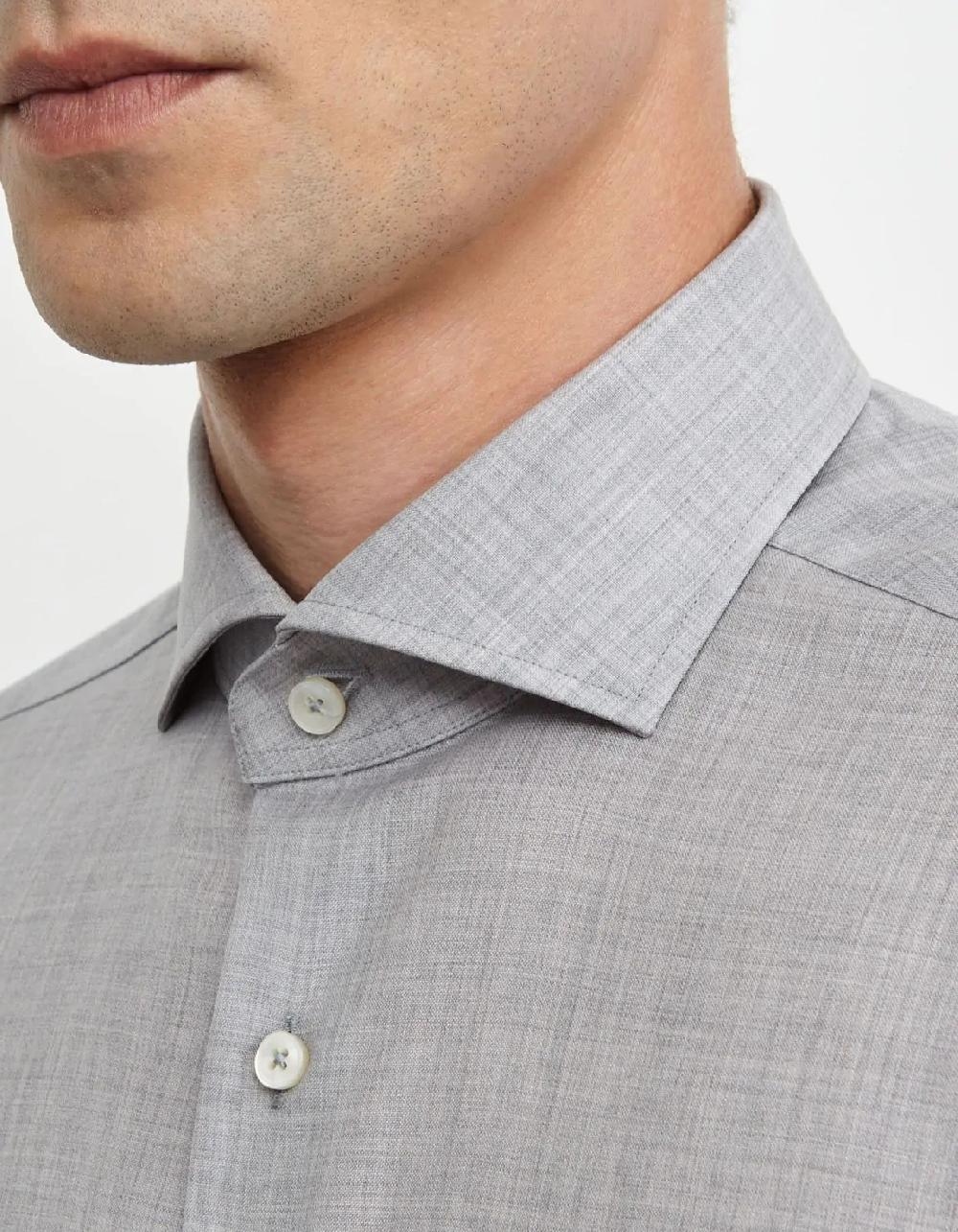 Xacus Camicia Collo francese Tinta Unita Tela Grigio melange Qualità