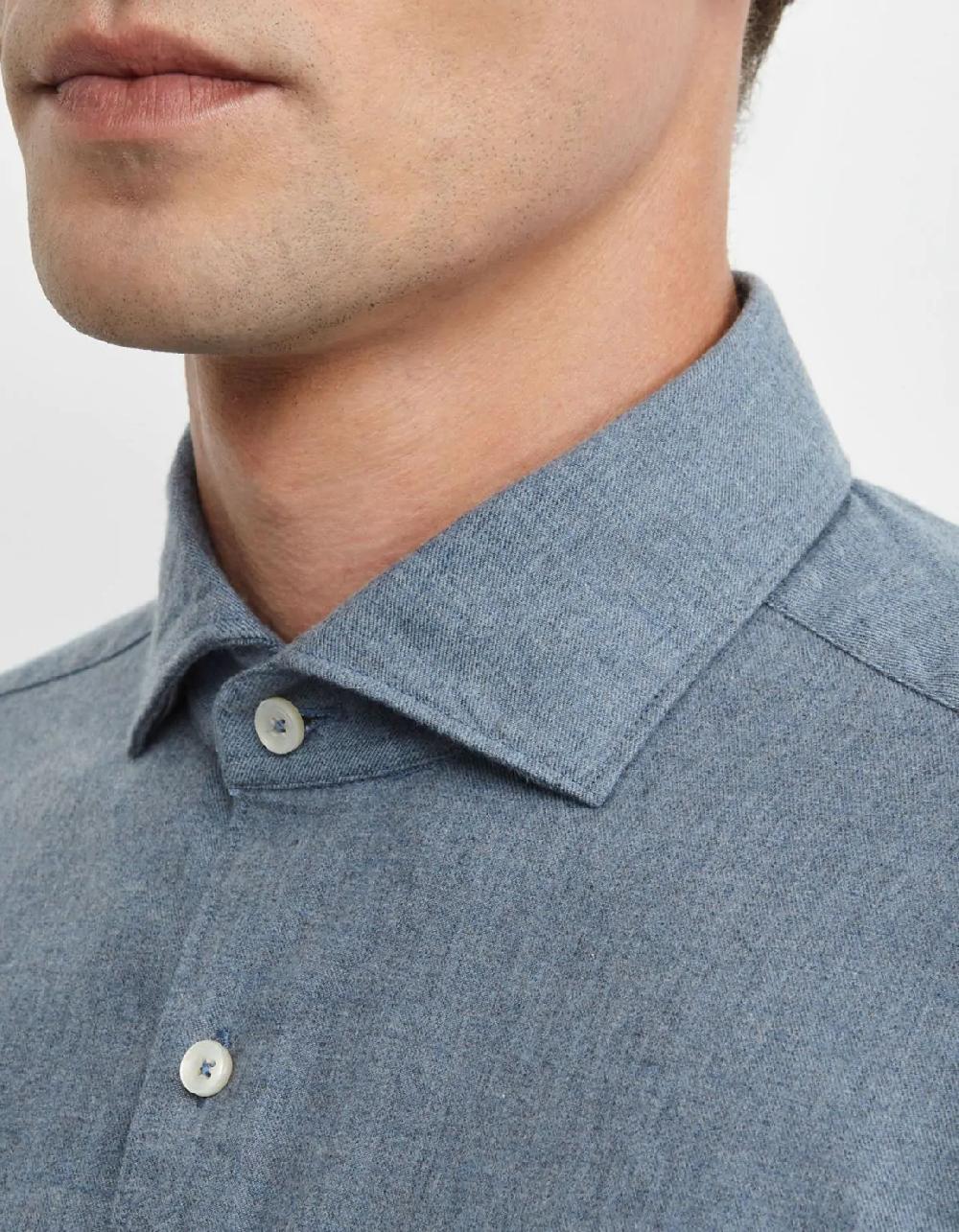 Xacus Camicia Collo francese Tinta Unita Twill Avio Novità