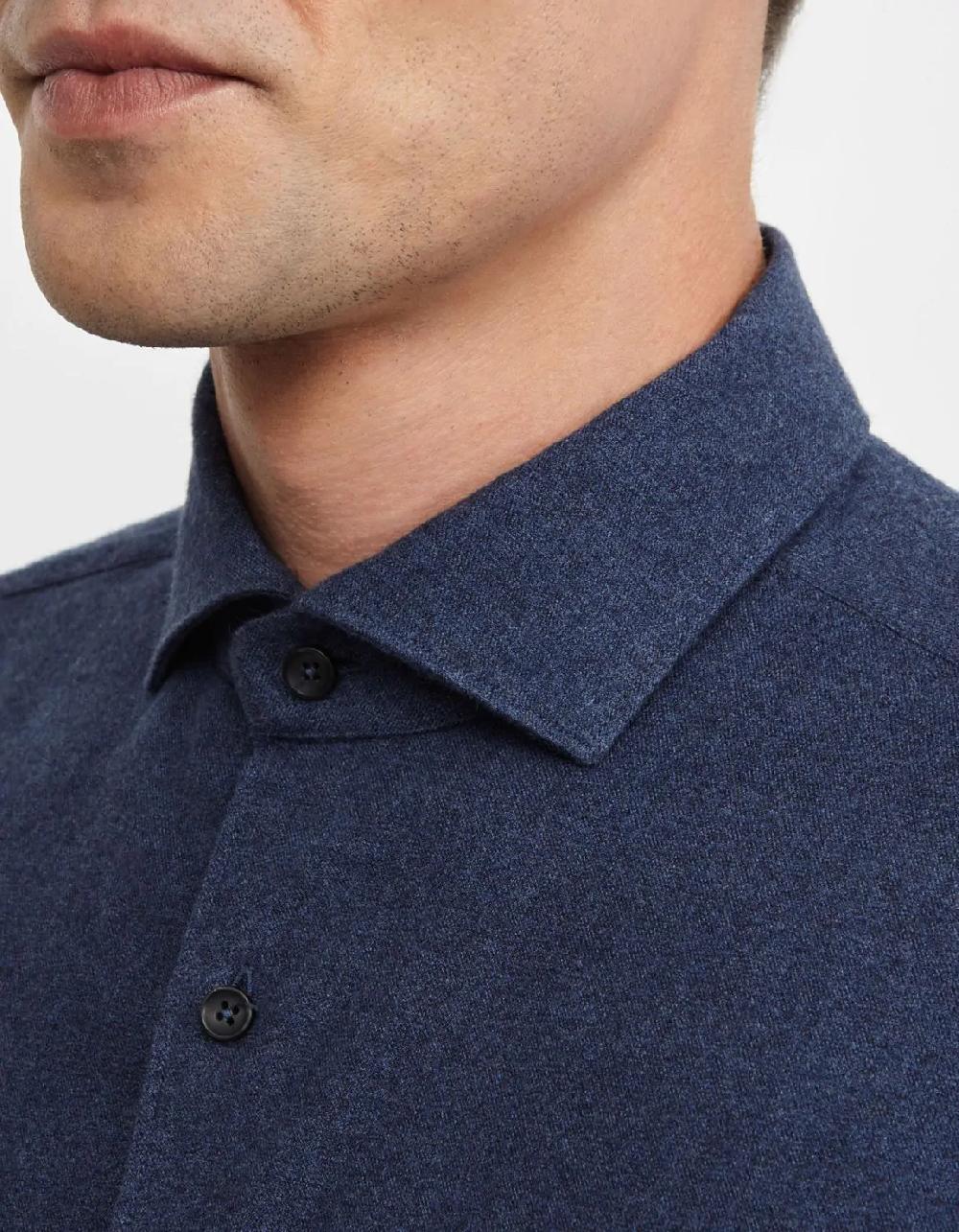 Xacus Camicia Collo francese Tinta Unita Twill Blu scuro Sconto