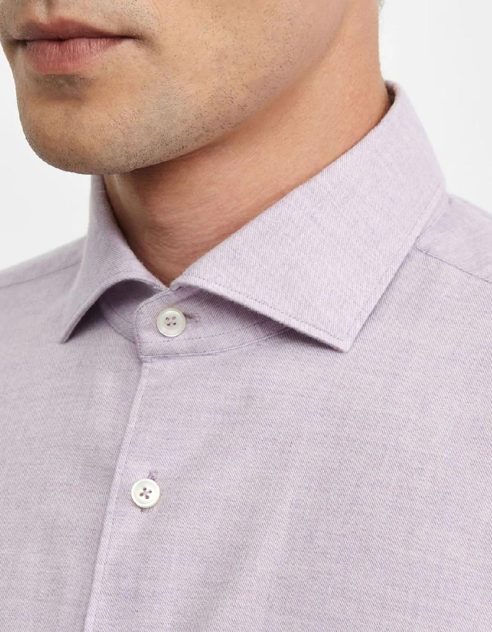 Xacus Camicia Collo francese Tinta Unita Twill Lilla Offerta