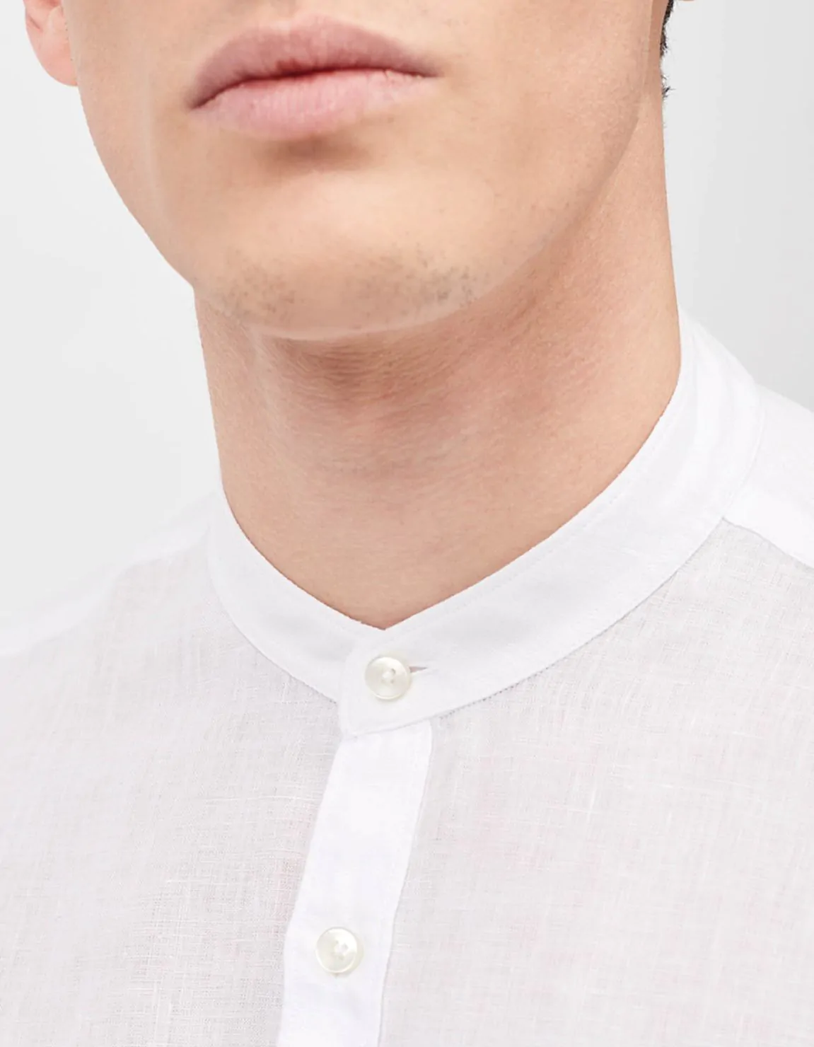 Xacus Camicia Collo coreano Tinta Unita Lino Bianco Vendita Economica