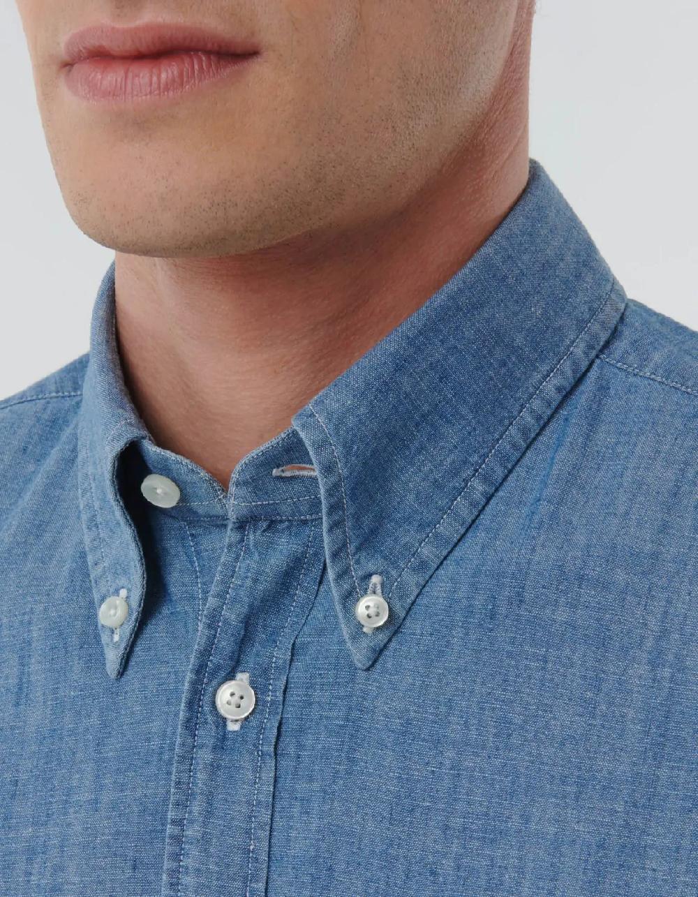 Xacus Camicia Collo button down Tinta Unita Indaco Blue jeans Saldi Di Fabbrica