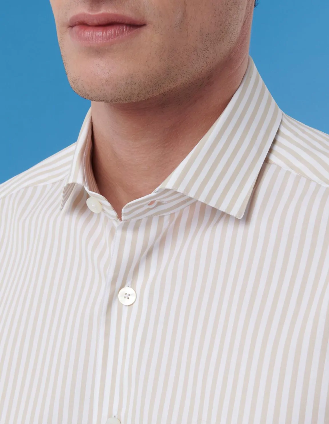 Xacus Camicia Collo francese piccolo Righe Popeline Bianco I Più Venduti