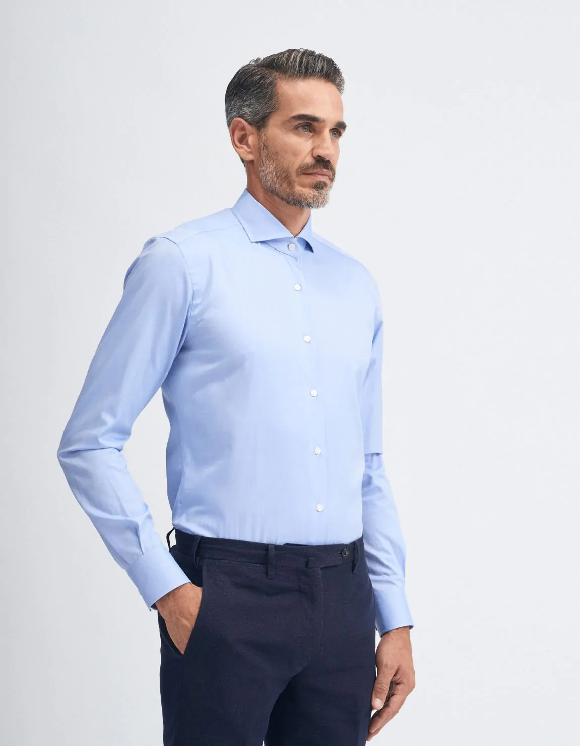 Xacus Camicia Collo francese Tinta Unita Oxford Celeste scuro
