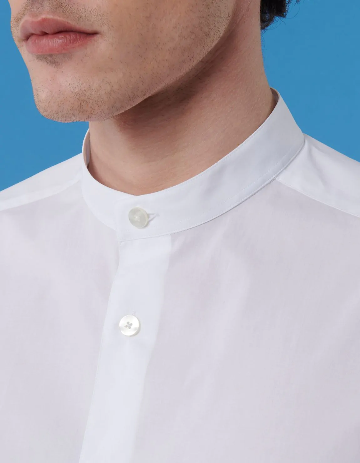 Xacus Camicia Collo coreano Tinta Unita Popeline Bianco