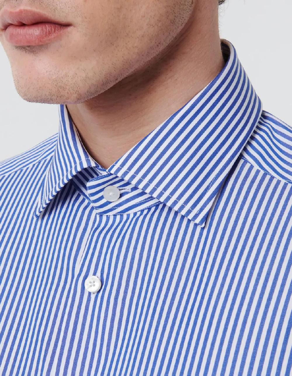 Xacus Camicia Collo italiano Righe Popeline Blu