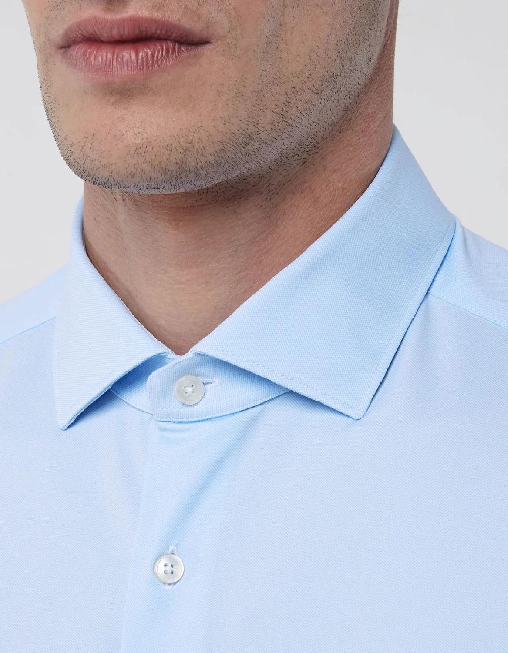 Xacus Camicia Collo francese piccolo Tinta Unita Oxford Celeste chiaro