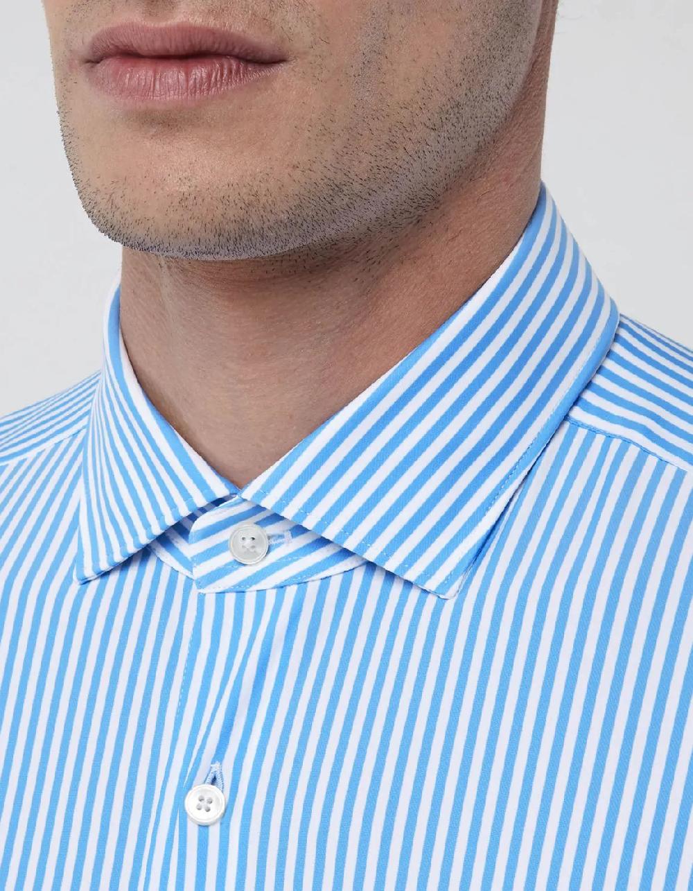 Xacus Camicia Collo francese piccolo Righe Twill Azzurro