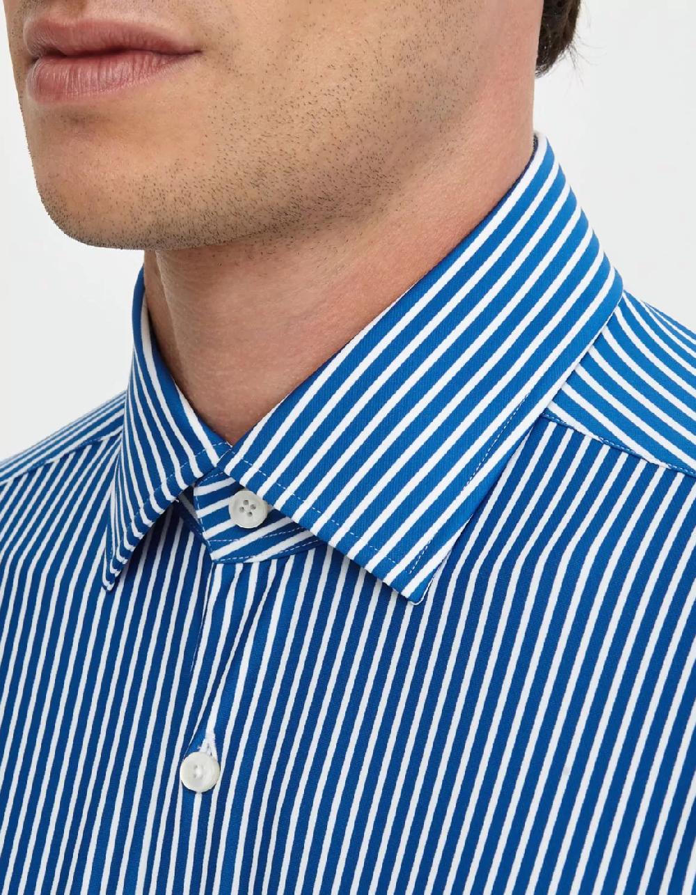 Xacus Camicia Collo italiano aperto Righe Twill Blu