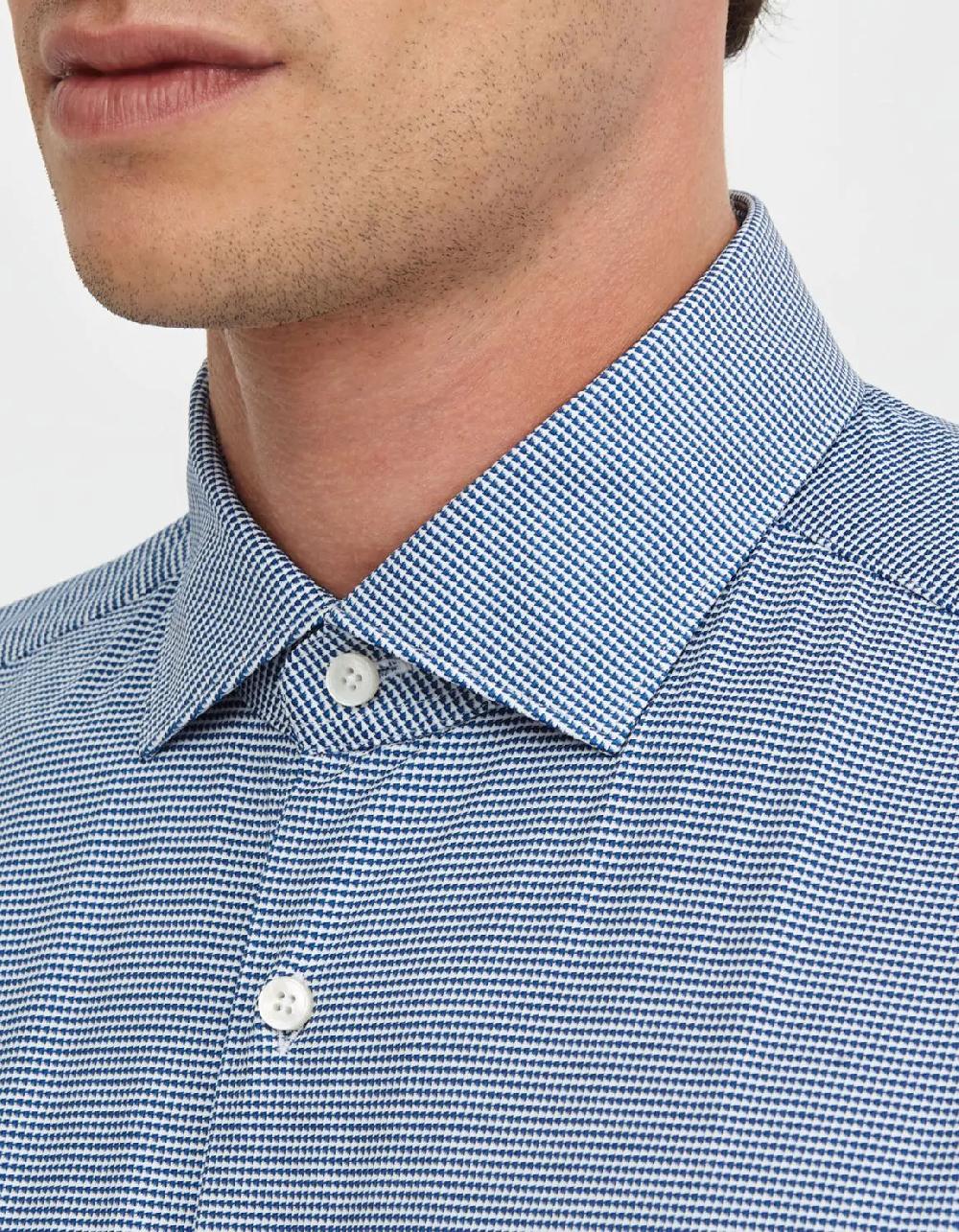 Xacus Camicia Collo francese piccolo Fantasia Armaturato Blu Grandi sconti
