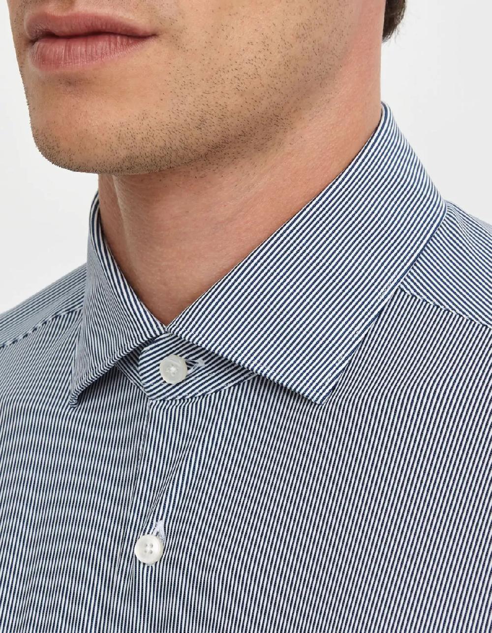 Xacus Camicia Collo francese piccolo Righe Twill Blu navy Offerte stagionali