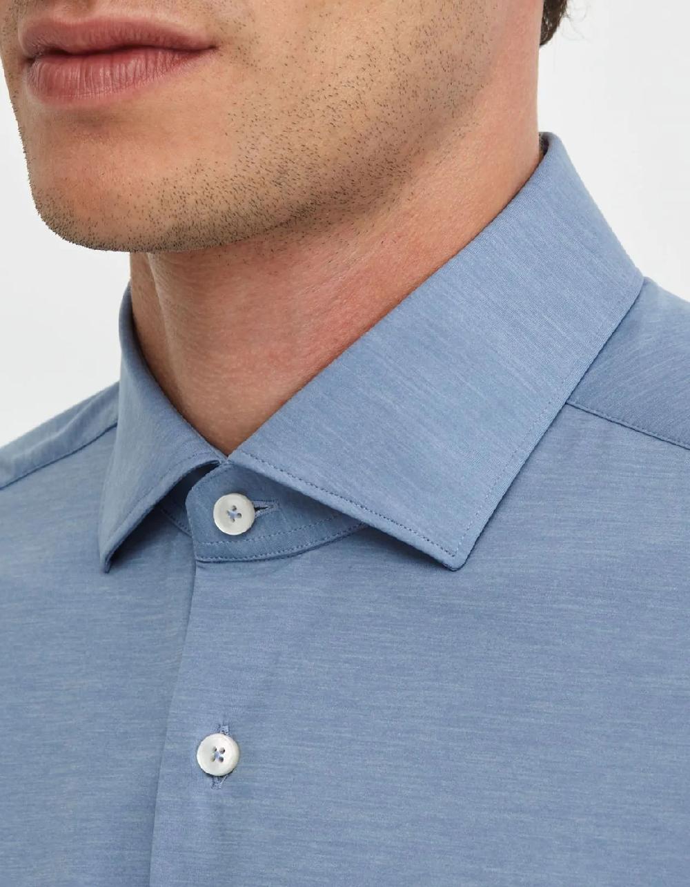 Xacus Camicia Collo francese piccolo Tinta Unita Maglia Celeste melange