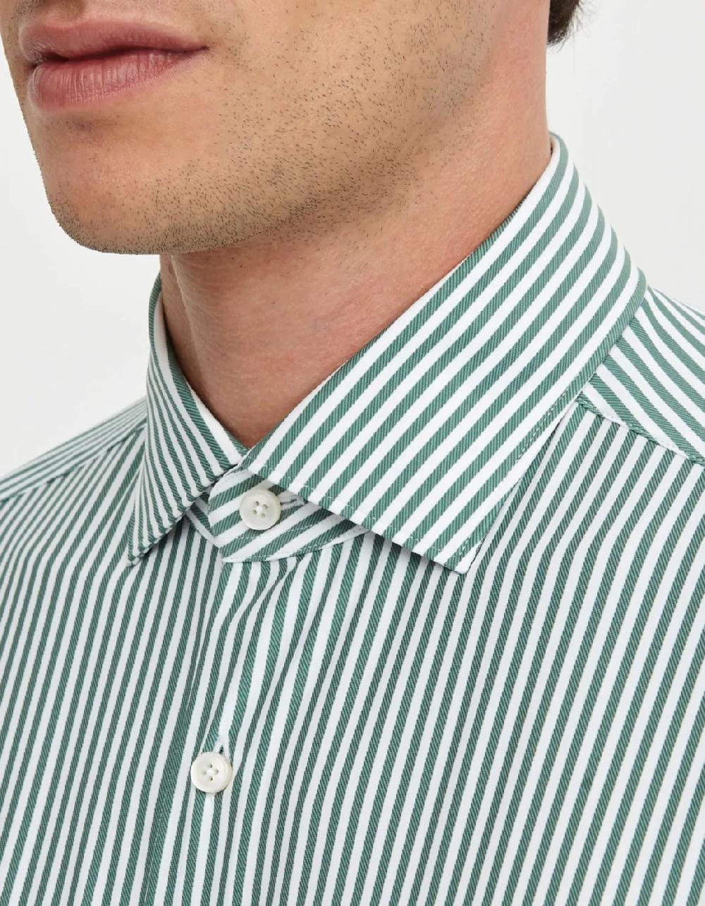 Xacus Camicia Collo francese piccolo Righe Twill Verde Prezzo basso