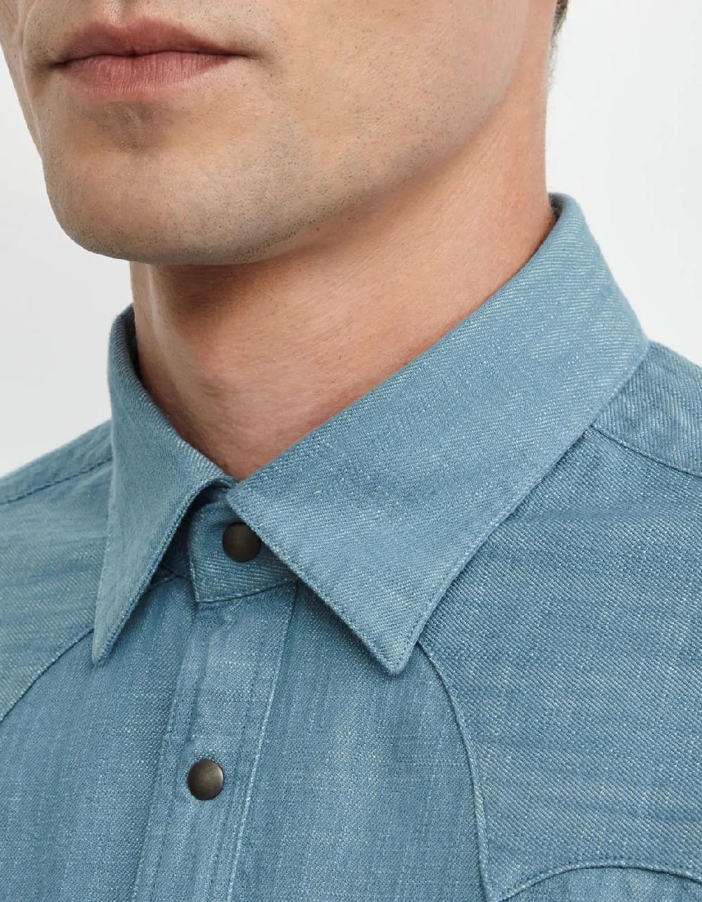 Xacus Camicia Collo italiano Tinta Unita Twill Celeste scuro