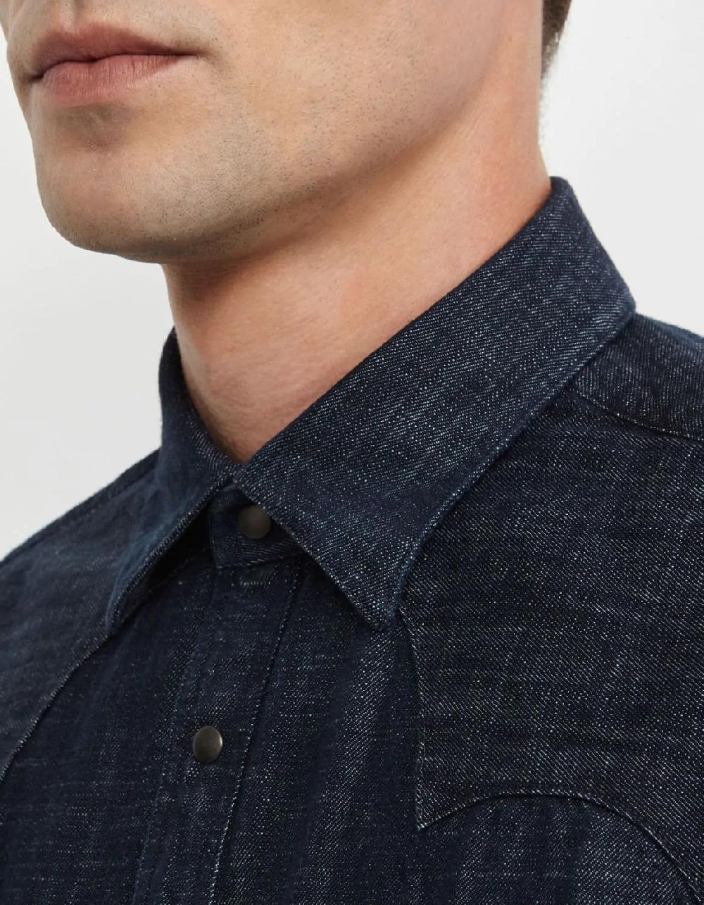 Xacus Camicia Collo italiano Tinta Unita Twill Blu scuro