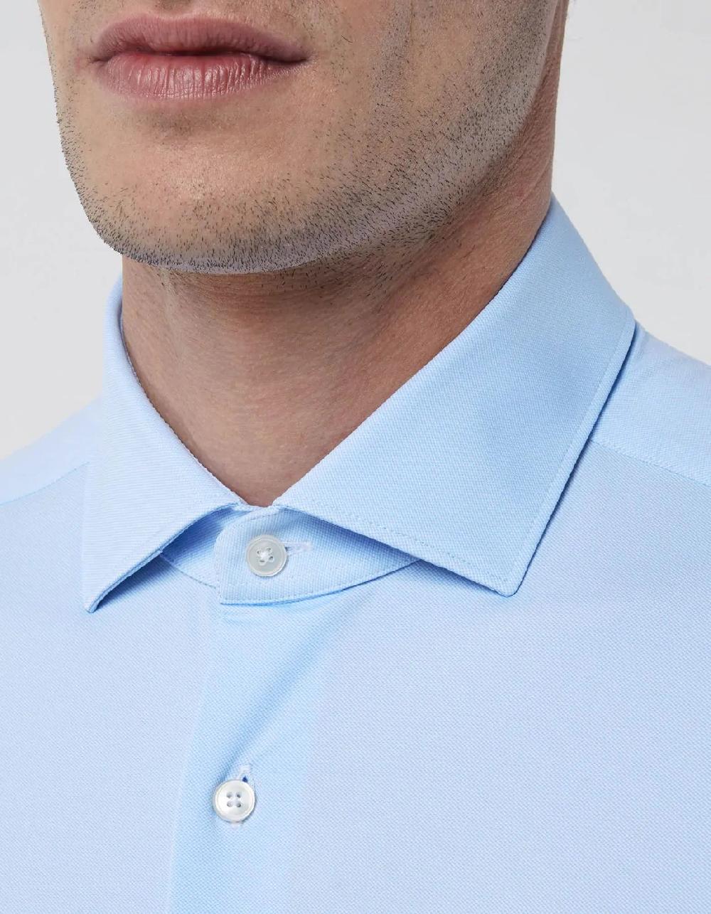 Xacus Camicia Collo francese piccolo Tinta Unita Oxford Celeste chiaro