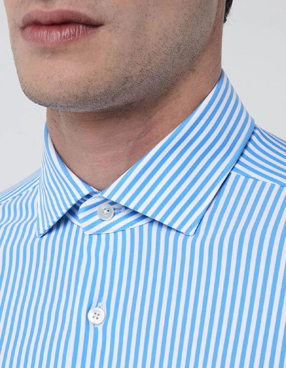 Xacus Camicia Collo francese piccolo Righe Twill Azzurro Only for today
