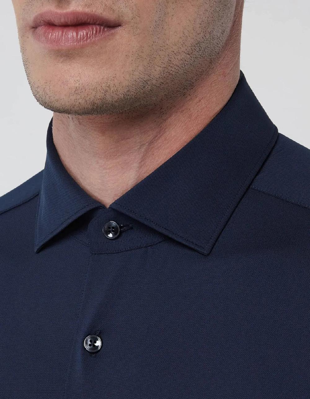 Xacus Camicia Collo francese piccolo Tinta Unita Oxford Blu navy