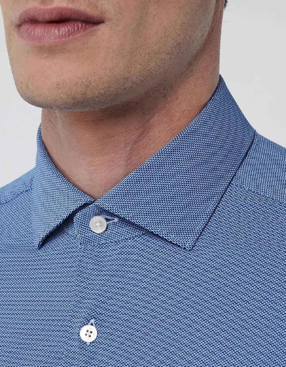 Xacus Camicia Collo francese piccolo Tinta Unita Armaturato Blu