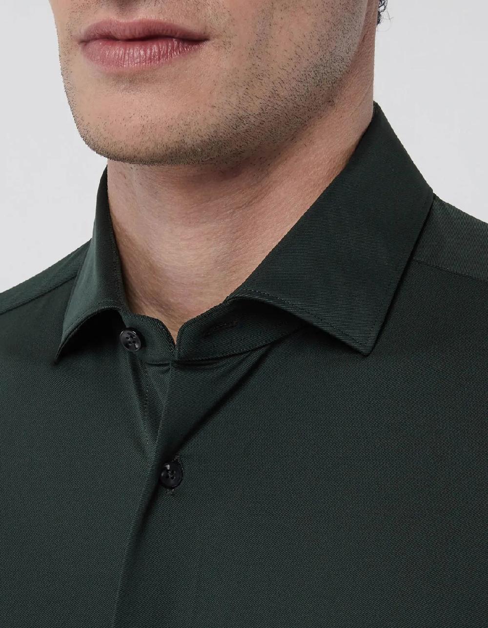 Xacus Camicia Collo francese piccolo Tinta Unita Twill Verde scuro Italy