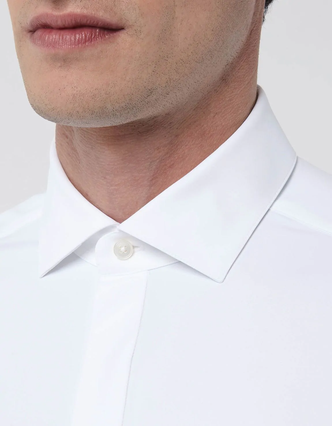 Xacus Camicia Collo francese piccolo Tinta Unita Twill Bianco Nuovo