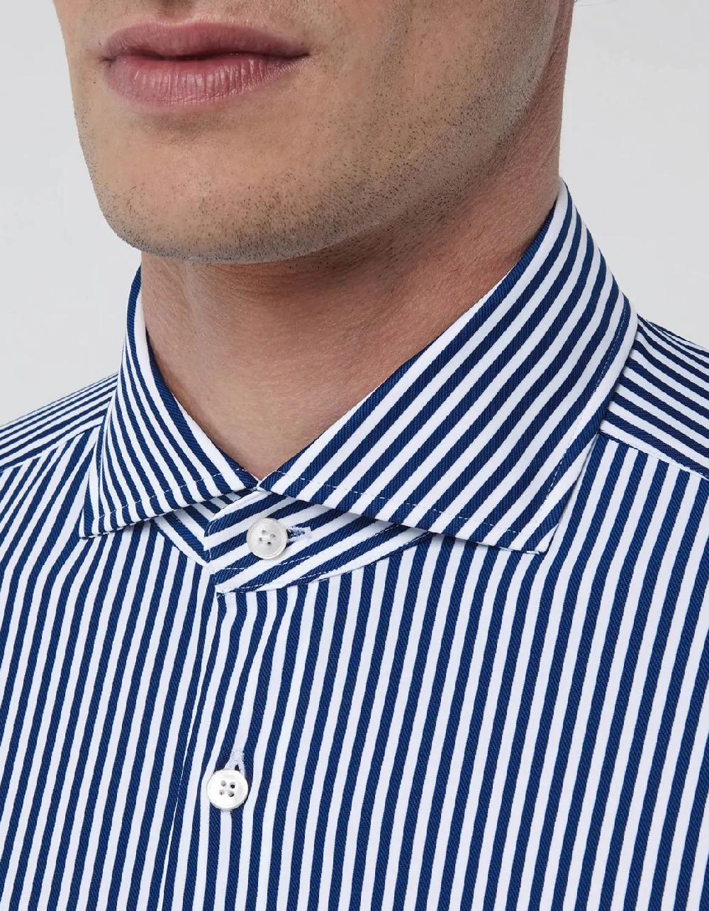Xacus Camicia Collo francese Righe Twill Blu Qualità