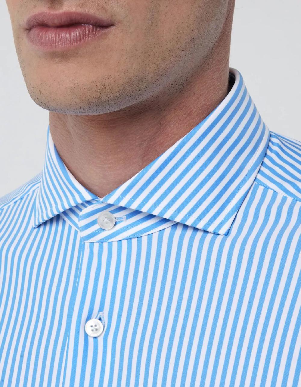 Xacus Camicia Collo francese Righe Twill Azzurro