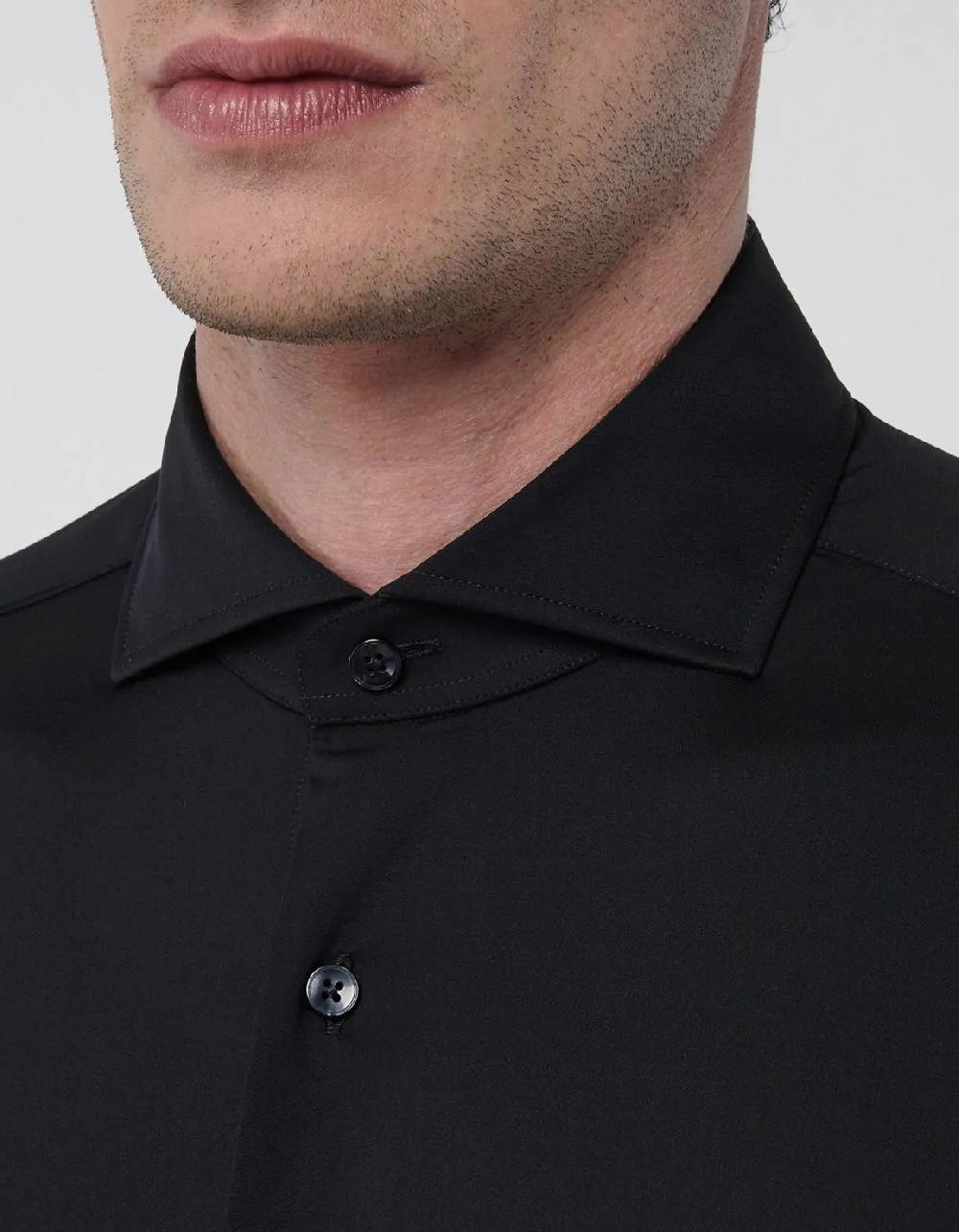 Xacus Camicia Collo francese Tinta Unita Twill Nero