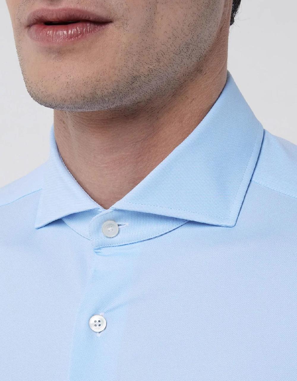 Xacus Camicia Collo francese Tinta Unita Oxford Celeste chiaro