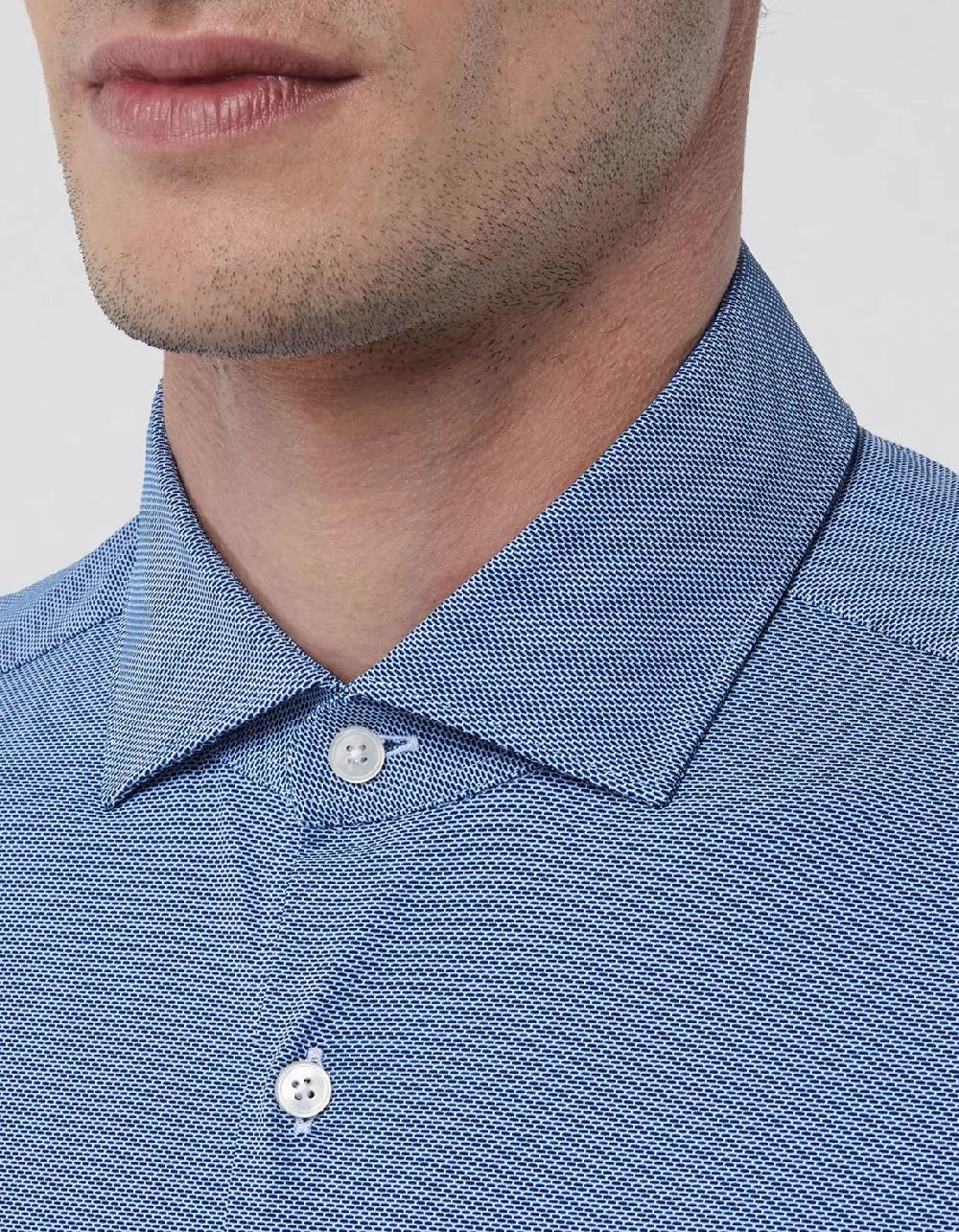 Xacus Camicia Collo francese piccolo Tinta Unita Armaturato Blu