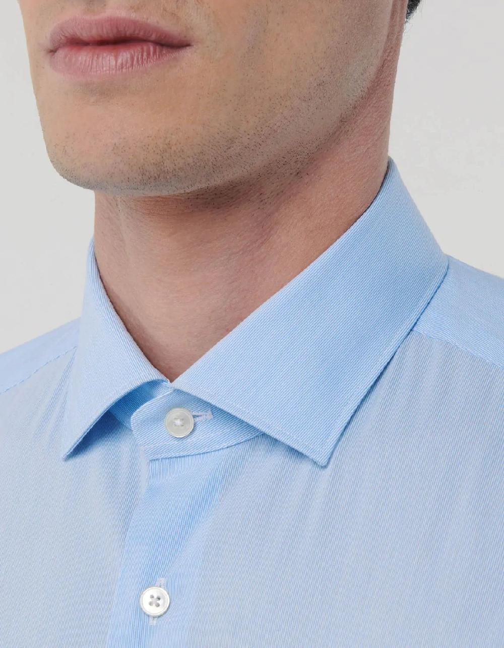 Xacus Camicia Collo francese piccolo Righe Popeline Celeste