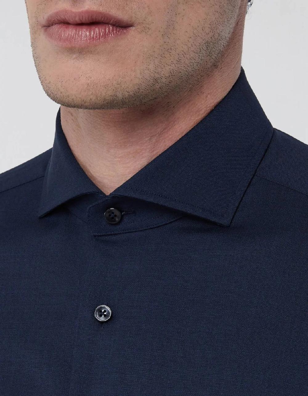 Xacus Camicia Collo francese Tinta Unita Tela Blu navy
