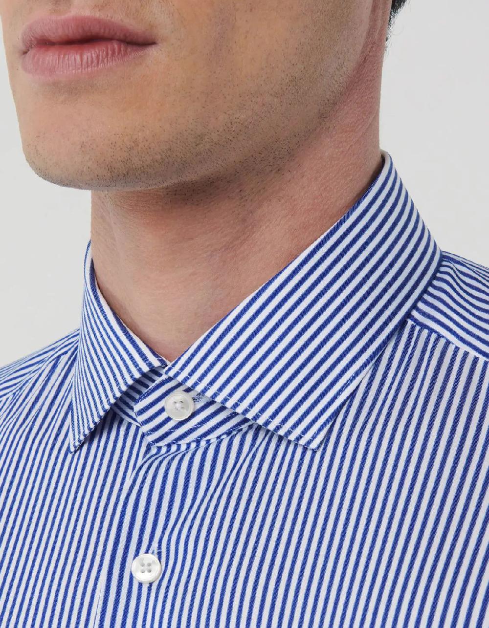 Xacus Camicia Collo francese piccolo Righe Twill Blu