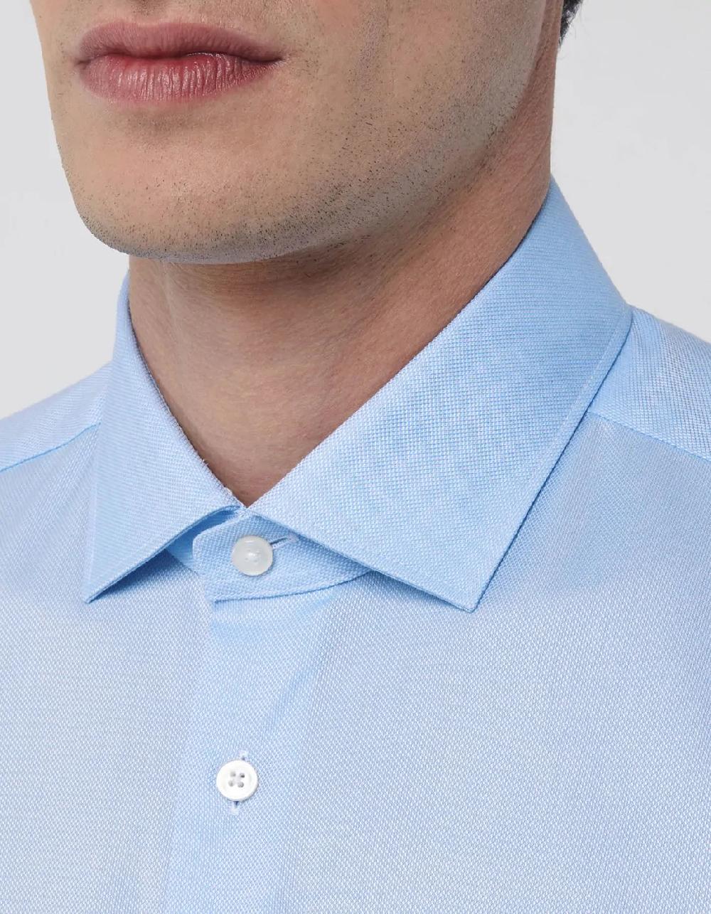 Xacus Camicia Collo francese piccolo Tinta Unita Oxford Celeste