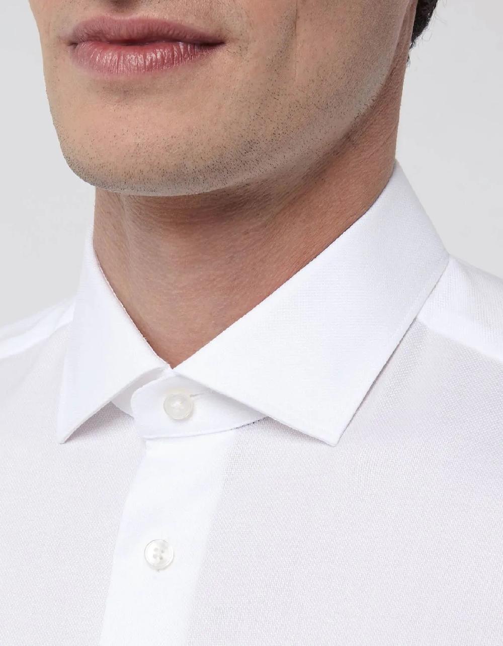 Xacus Camicia Collo francese piccolo Tinta Unita Oxford Bianco